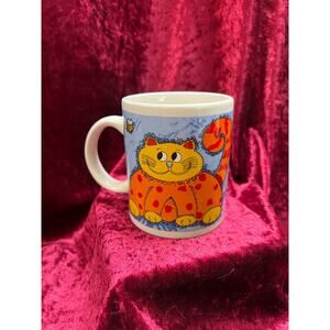 Vintage Novelty Coffee Mug Funky 90s Cartoon Cats Orange and White Allied Design
